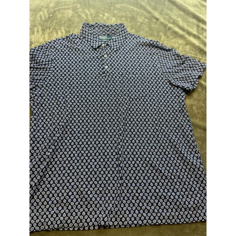 Ralph Lauren Featherweight Mesh Button Down paisley Mens 2XL Black short sleeve